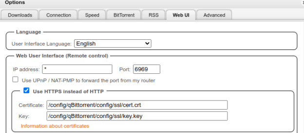 Quick and Easy (and not the best) way to use HTTPS with qBittorrent and